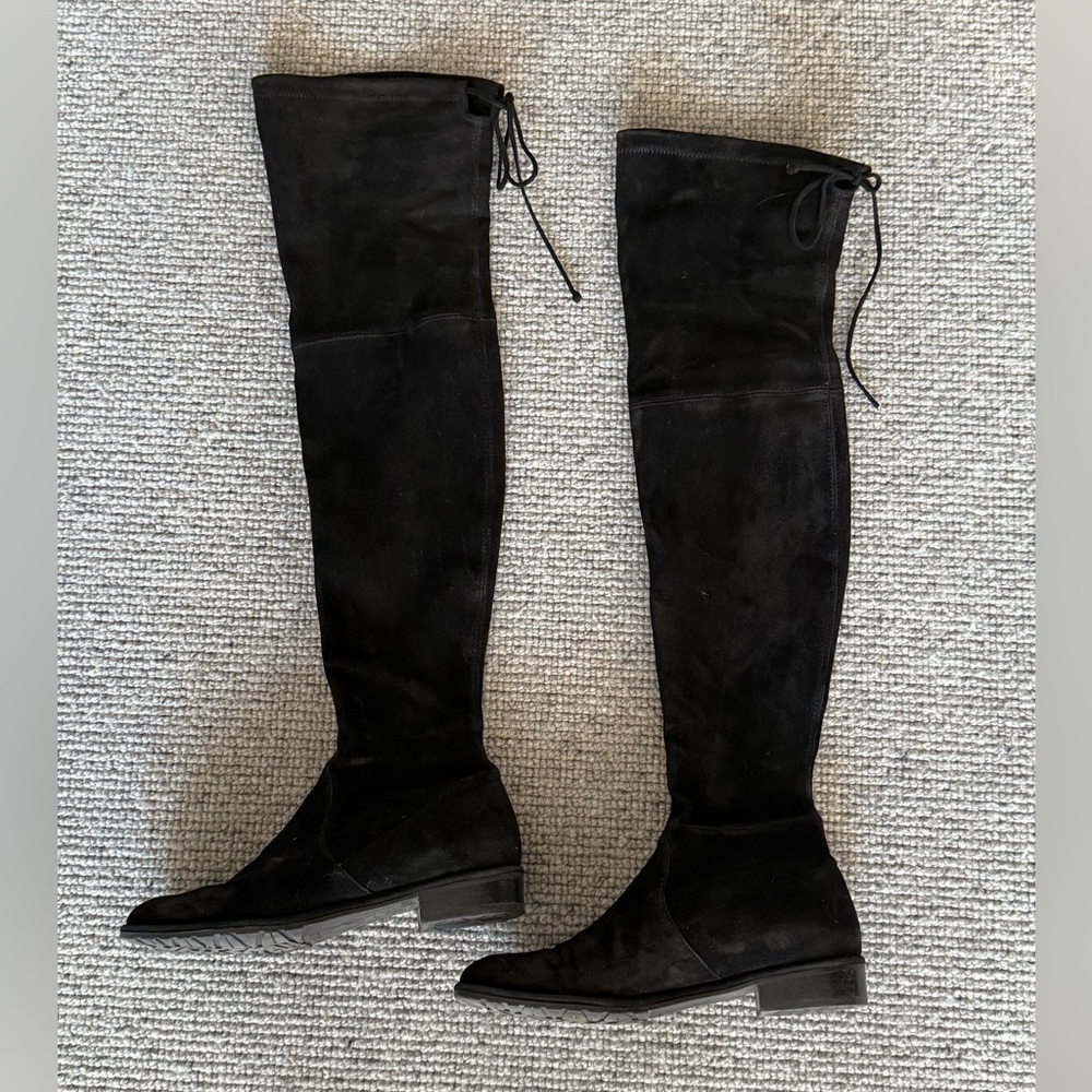 Stuart Weitzman Lowland Over the Knee Stretch Boots Black Suede 6.5 Shoes High